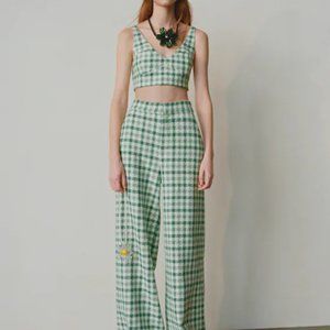 Zara ----Check Retro Tweed Trousers Pants